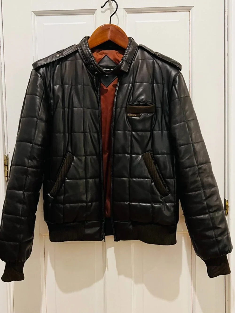 Members Only Leather Cafe Racer Jacket Men 40 VTG 80s Brown Quilted